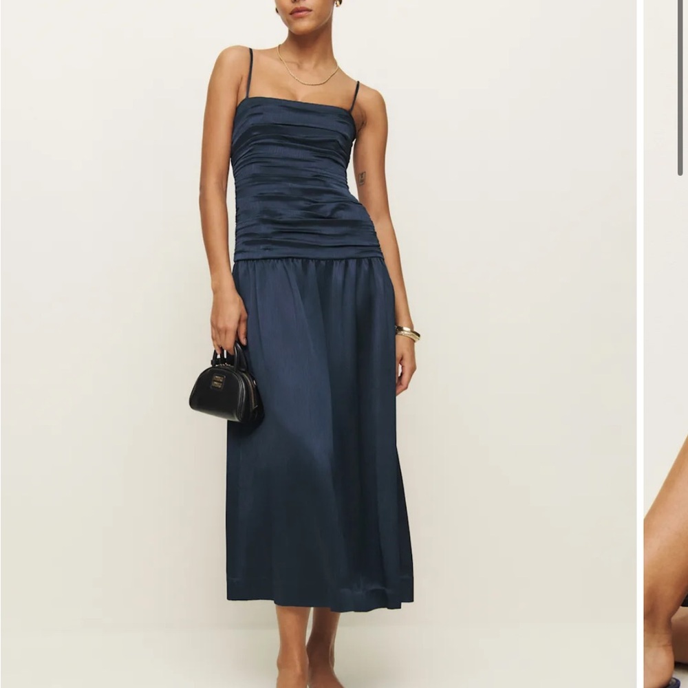 Reformation Zeya Satin Dress Blue - Size 4